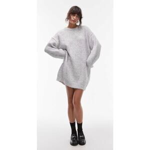 Women’s Topshop knitted oversized crew mini dress in ice grey. Size 4-6